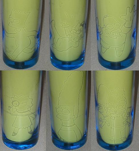 Gravure sur verre applique sur des verres bleuts, motif Simpson